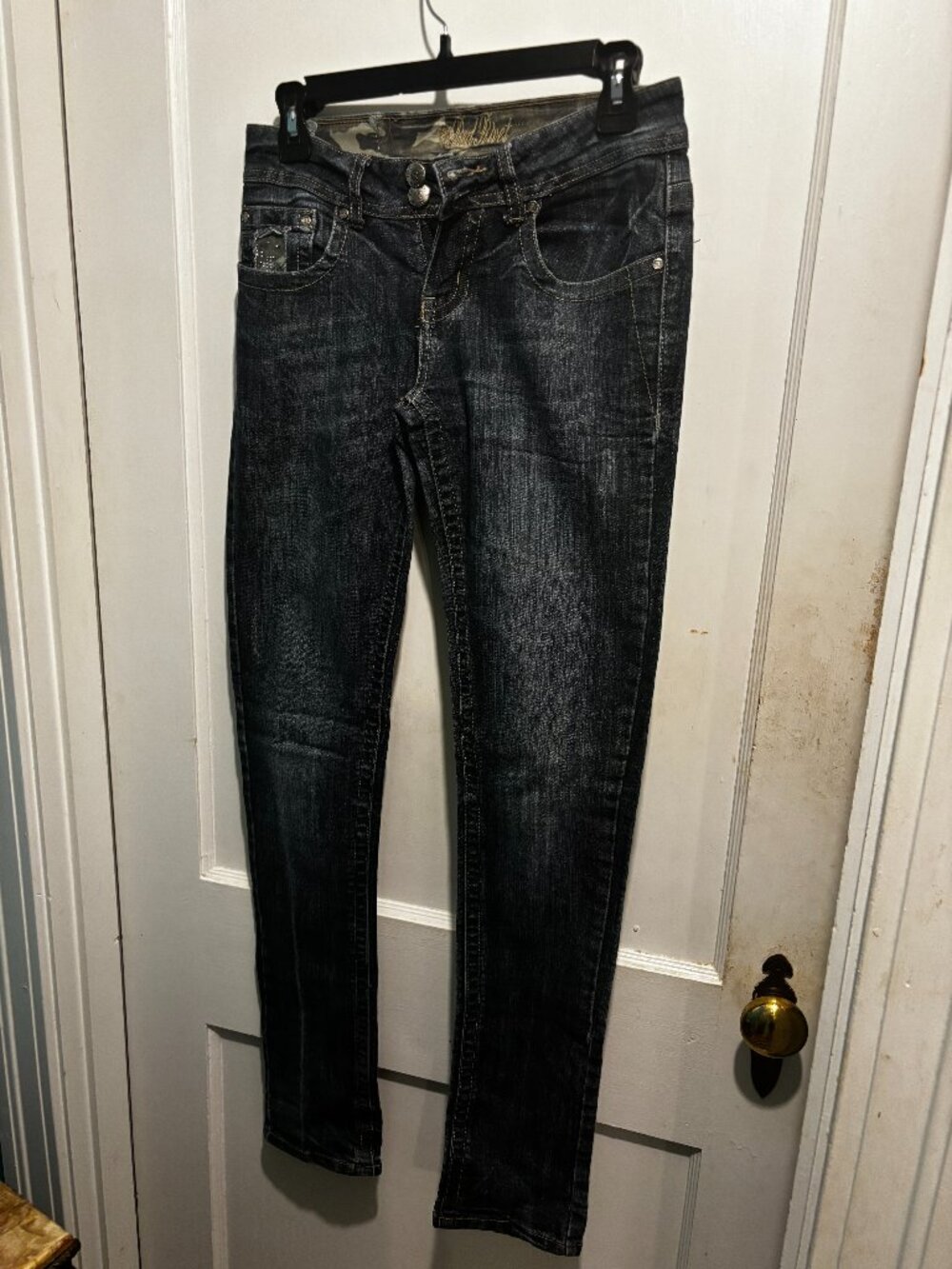 Red Rivet Women’s Dark Wash Skinny Jeans Camo Trim Y2K Stretch Denim | Size 7